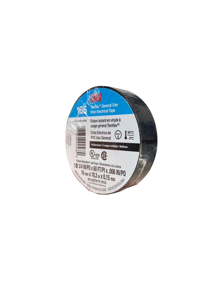 TEIPE NEGRO de Uso General Temflex 165, 3/4 in x 60 ft (18,3 mts.) 165BK4A 3M