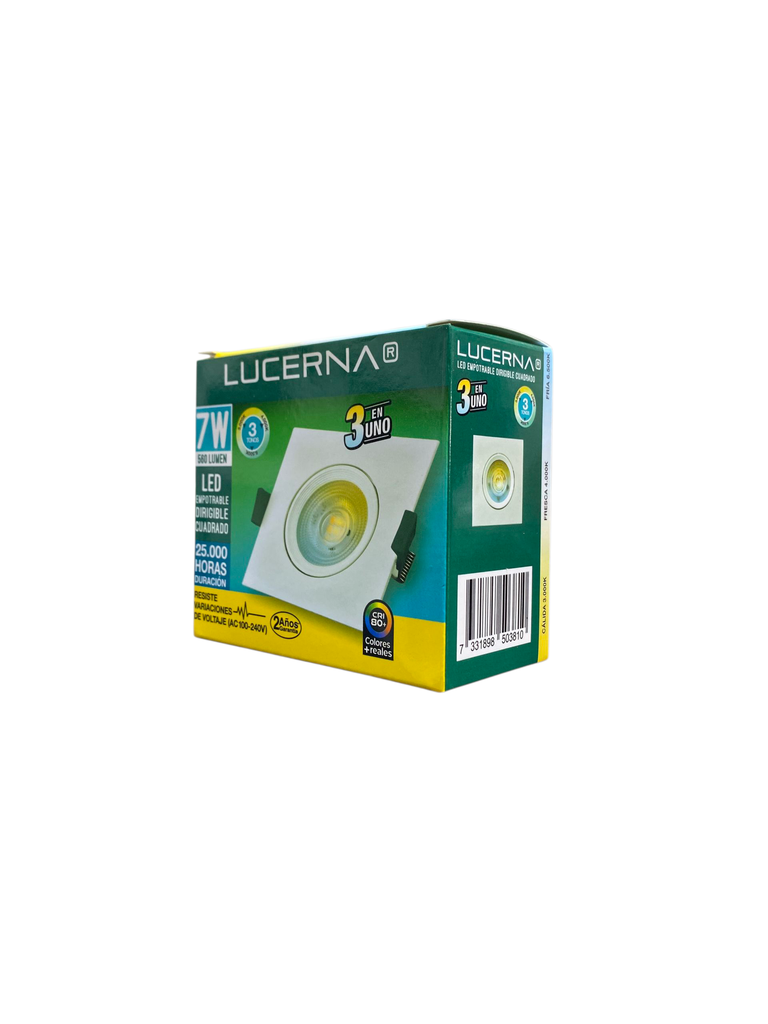 PANEL LED 7W CUADRADO EMPOTRABLE DIRIGIBLE 100-240V 3TONO (3K, 4K Y 6.5K) 560LM