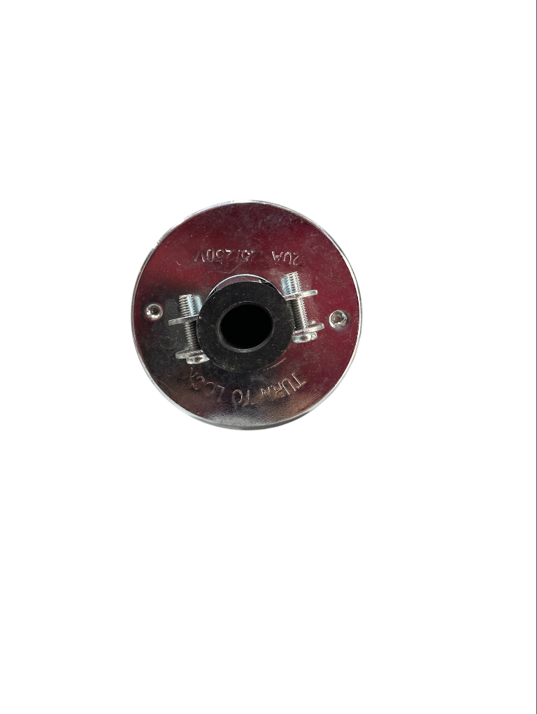 TOMA AEREA INDUSTRIAL MEDIA VUELTA 4P 20A 125V / 250V  BAQUELITA NEGRA - ARO DE METAL