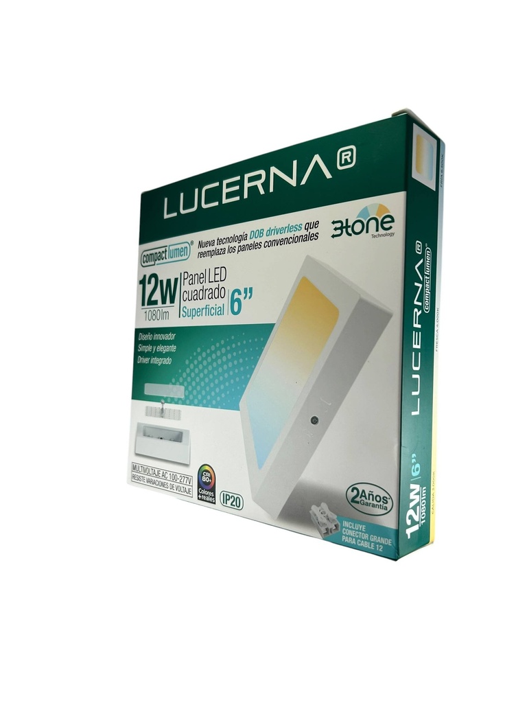 PANEL LED 12W CUADRADO SUPERFICIAL 100-277V IP20 3 TONOS (3K,4K Y 6K) COMPACT LUMEN