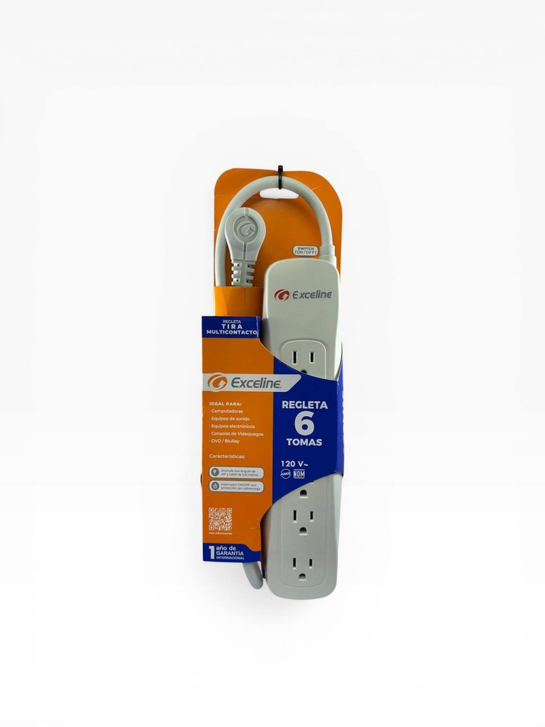 REGLETA ESTANDAR 6 TOMAS CON CABLE 0,8m INTERRUPTOR 10A COLOR BLANCO