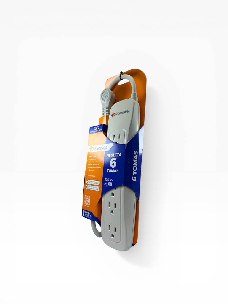 REGLETA ESTANDAR 6 TOMAS CON CABLE 0,8m INTERRUPTOR 10A COLOR BLANCO