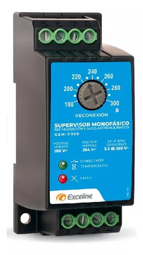 SUPERVISOR DE VOLTAJE MONOFASICO 220 Vca PARA REFRIGERACION Y AIRES ACONDICIONADOS GSM-C220  EXCELINE 