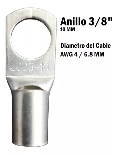 TERMINAL ANILLO 1H P/CABLE #4AWG OJAL 3/8" COBRE ESTAÑADO CAÑON CORTO