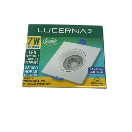 PANEL LED 7W CUADRADO EMPOTRABLE DIRIGIBLE 100-240V 3.000°K 480LM