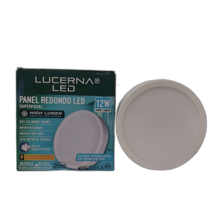 PANEL LED 12W REDONDO SUPERFICIAL 100-305V IP20 6500°K HIGH LUMEN