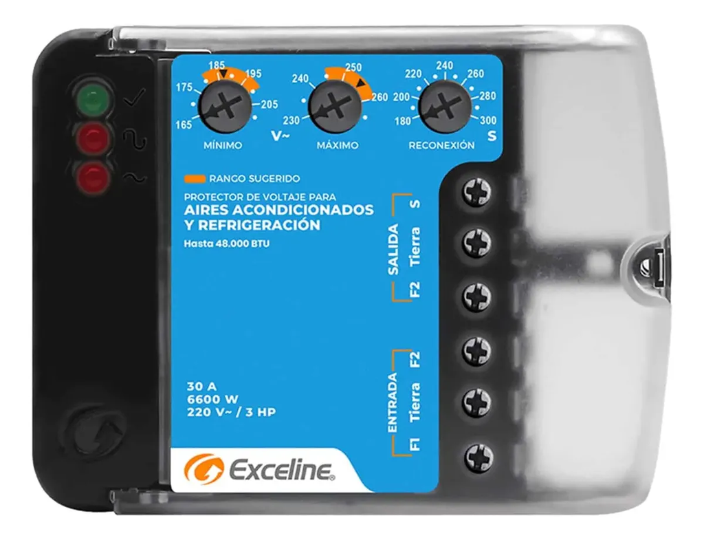PROTECTOR DE VOLTAJE 220V BORNERA AIRES ACONDICIONADOS Y REFRIGERACION HASTA 48.000 BTU 220V ALTA CARGA 