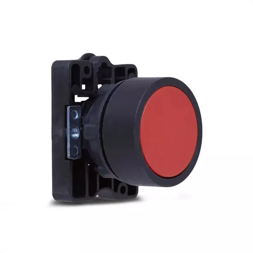 PULSADOR PLASTICO ROJO (PARADA) RASANTE Ø22 mm IP55