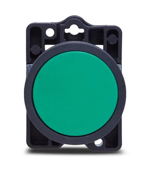 PULSADOR PLASTICO VERDE (MARCHA) RASANTE Ø22 mm S/BLOQUE IP55