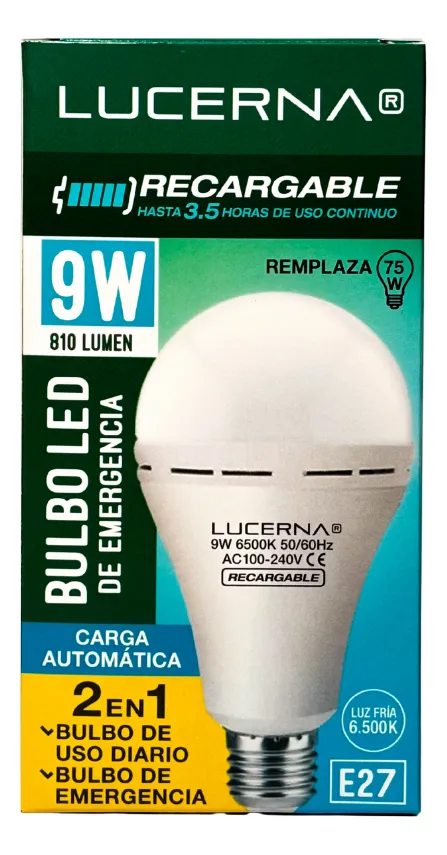 BOMBILLO LED 9W 810LM 6.500°K IP20 100-240V E27 RECARGABLE