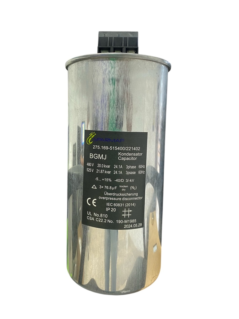 CAPACITOR/CONDENSADOR PARA COMPENSACION REACTIVA 10.0/10.9KVAR 480/525VAC  60hz MARCA SPARMAP