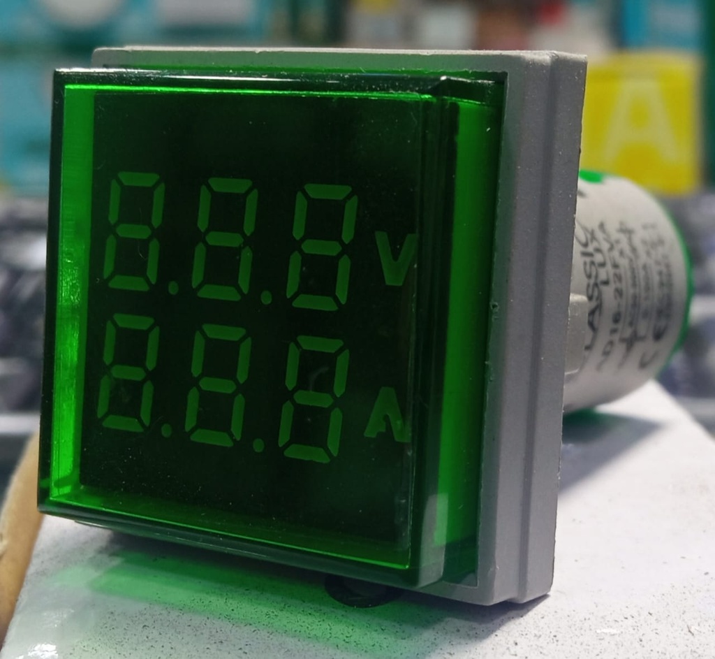 LUZ PILOTO LED 500V 100A VERDE VOLTIAMPERIMETRO 22mm CUADRADO