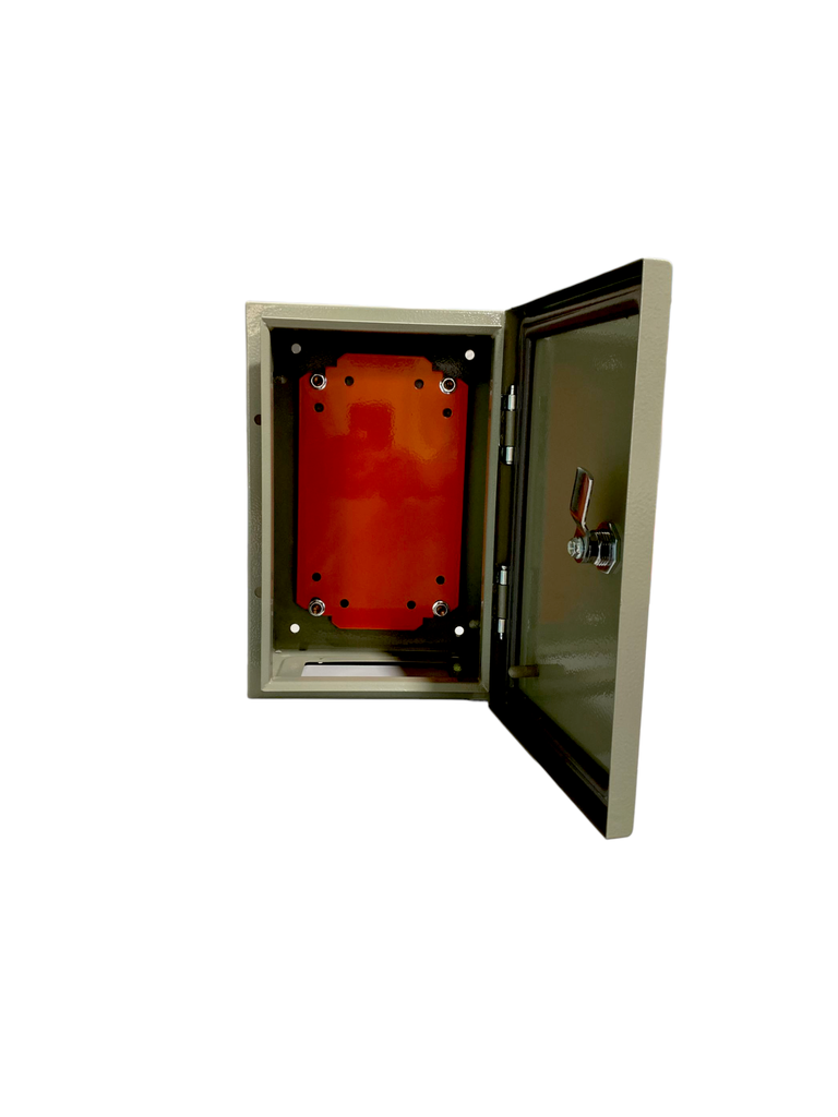 CAJA DE CONTROL 300x200x150mm IP65 USO EXTERIOR  C/PUERTA Y CERRADURA DOBLE FONDO PINTURA ELECTROSTATICA BEIGE