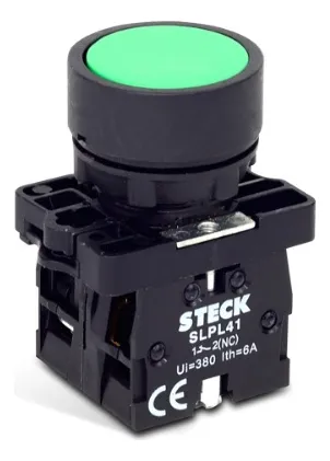 PULSADOR PLASTICO VERDE (MARCHA) RASANTE Ø22 MM  C/BLOQUE+1NA