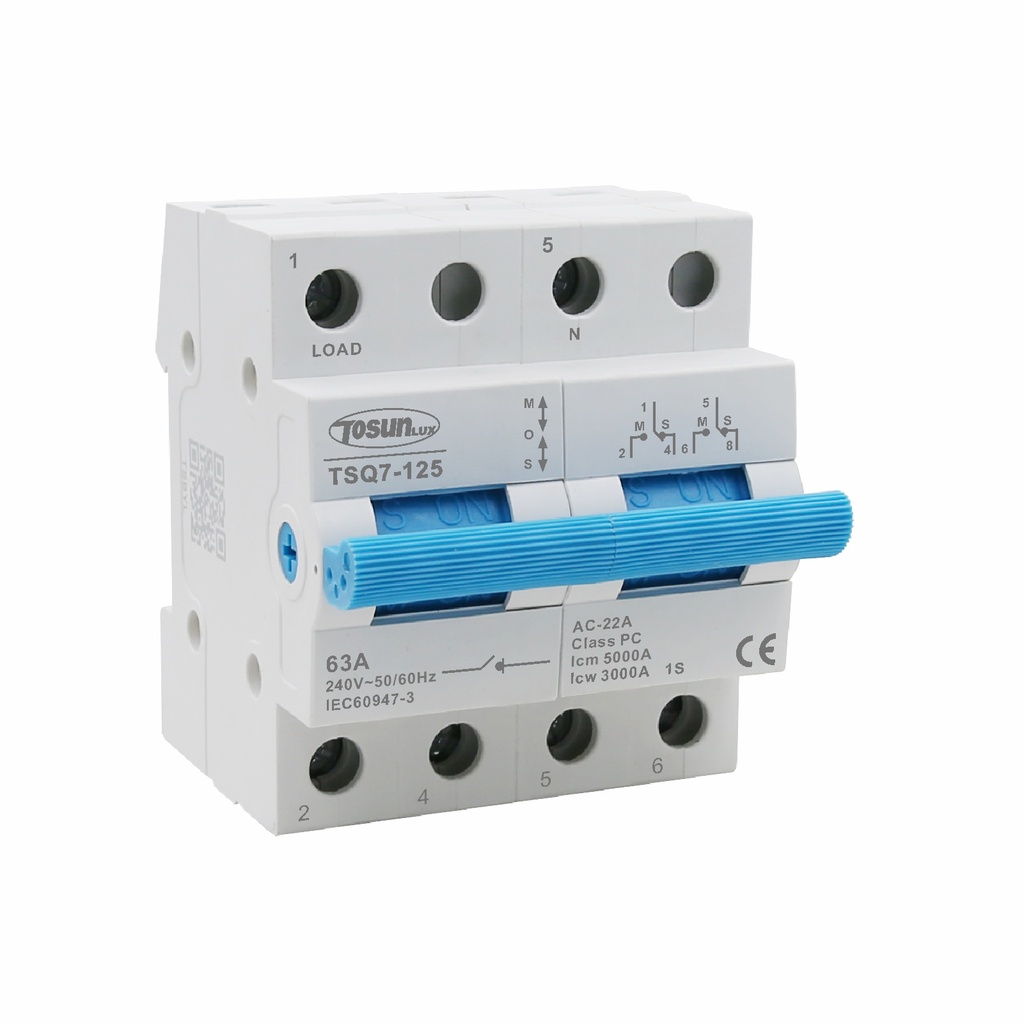 TRANSFERENCIA CONMUTADOR 2X125A TIPO BREAKER RIEL DIN TOSUN