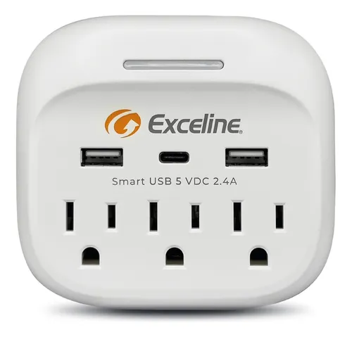 MULTITOMA CON PUERTOS SMART USB A Y C 3 PUERTOS USB 120 VAC GMT-3R3U EXCELINE