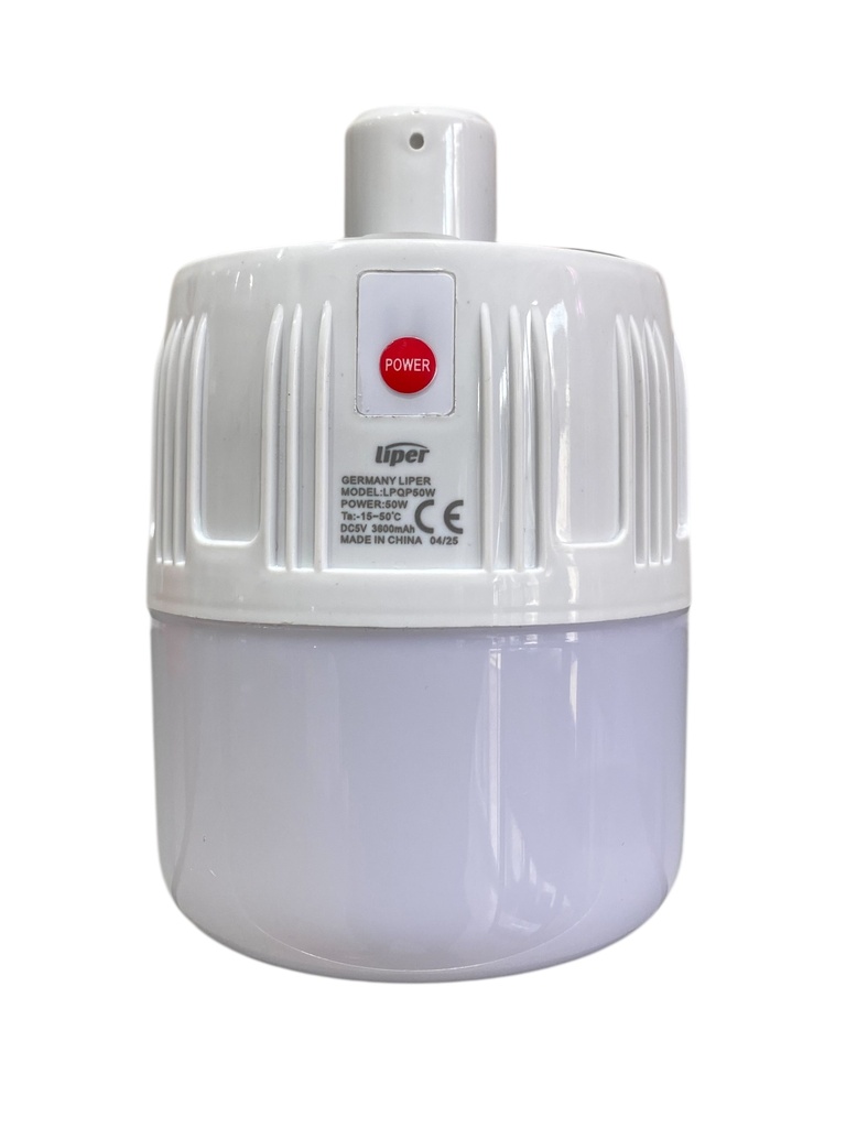 BOMBILLO LED 50W RECARGABLE E27 C/USB Y PANEL SOLAR