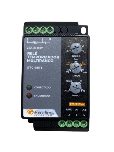 [GTC-MR6] TEMPORIZADOR MULTIRANGO 0,1 S - 6 HR 120/220 V GTC-MR6 EXCELINE