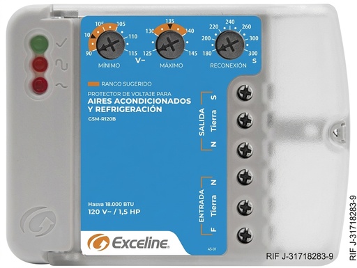 [GSM-R120B/3] PROTECTOR DE VOLTAJE AIRES ACONDICIONADOS Y REFRIGERACION HASTA 18.000 BTU 120V BORNERA