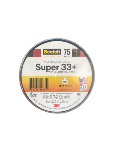 [SCOTCH33] TEIPE 3M Scotch Super 33+ Cinta Eléctrica de Vinil, 3/4" x 76 ft (23,1 mts.) SCOTCH33 3M