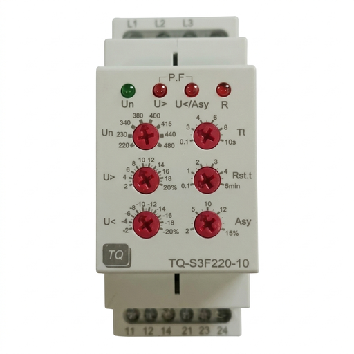 [TQ-S3F220-10] SUPERVISOR DE VOLTAJE TRIFASICO MULTIVOLTAJE (220-240-440-460V) RECONEXION 6 a 300 seg DPDT
